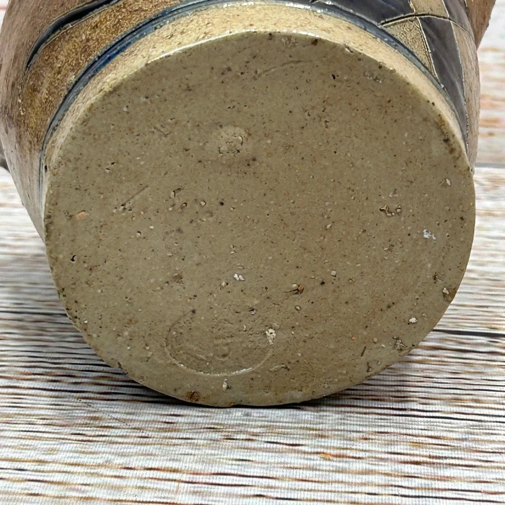 Handcrafted Salt‎ Glazed Stoneware Crock Cobalt Blue Floral Small 4.5 inch Jar